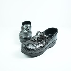 Dansko Shiny Black Gray Patent Leather Shoes 38